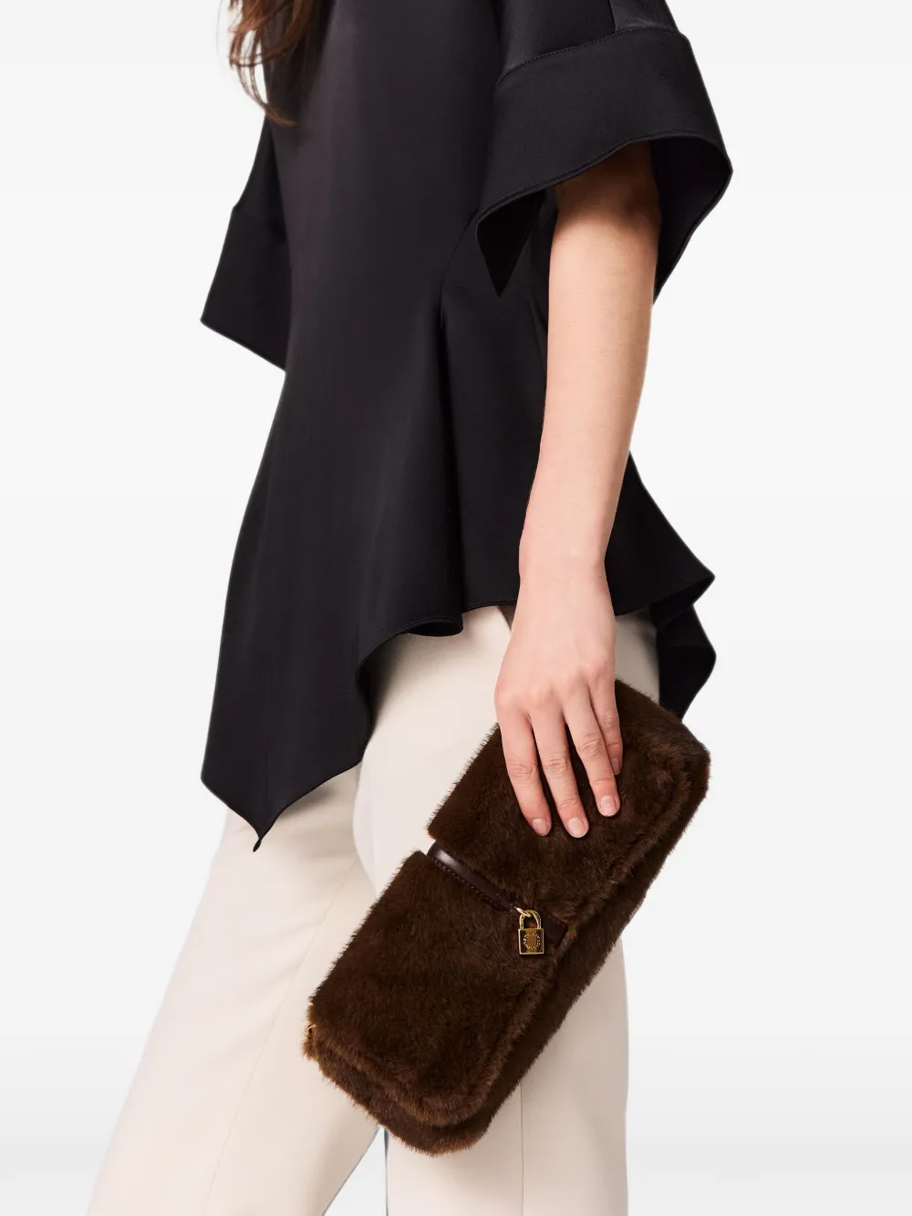 Stella McCartney Schoudertas van imitatiebont met hangslot Bruin