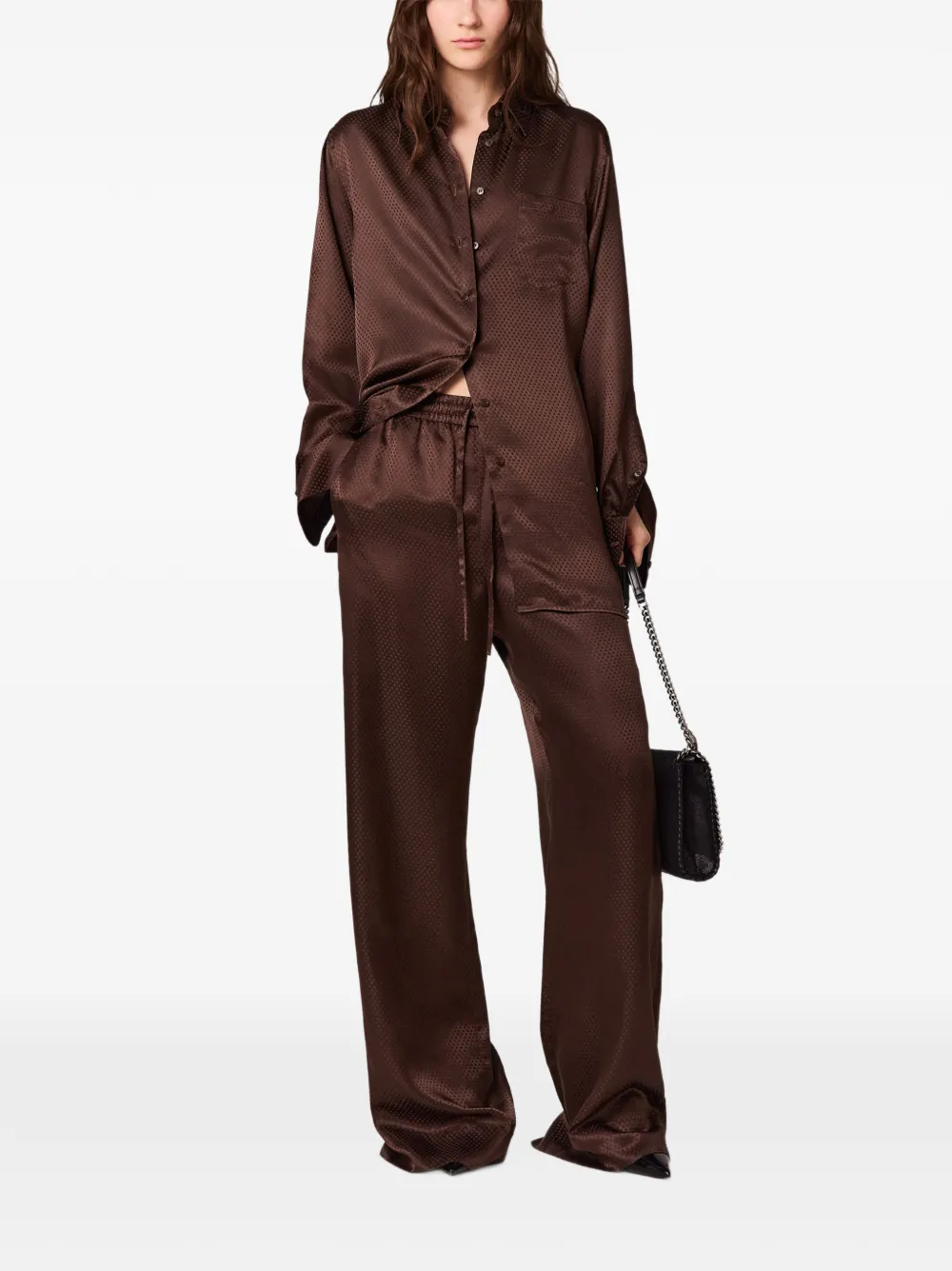 Stella McCartney Zijden broek met ster-jacquard Bruin