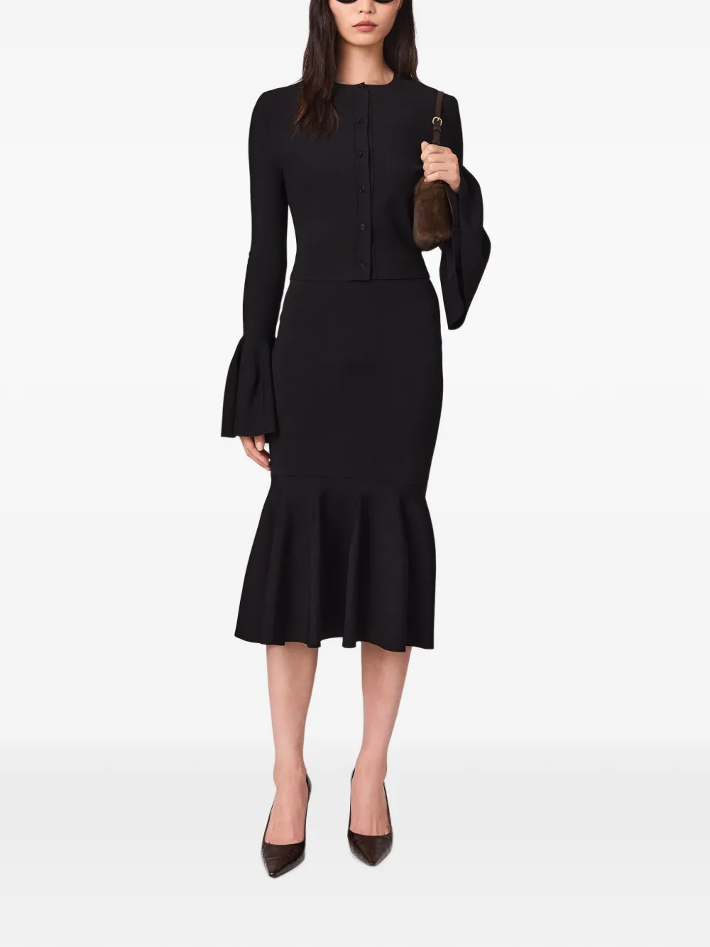 Stella McCartney Compact gebreide flared midi-rok Zwart