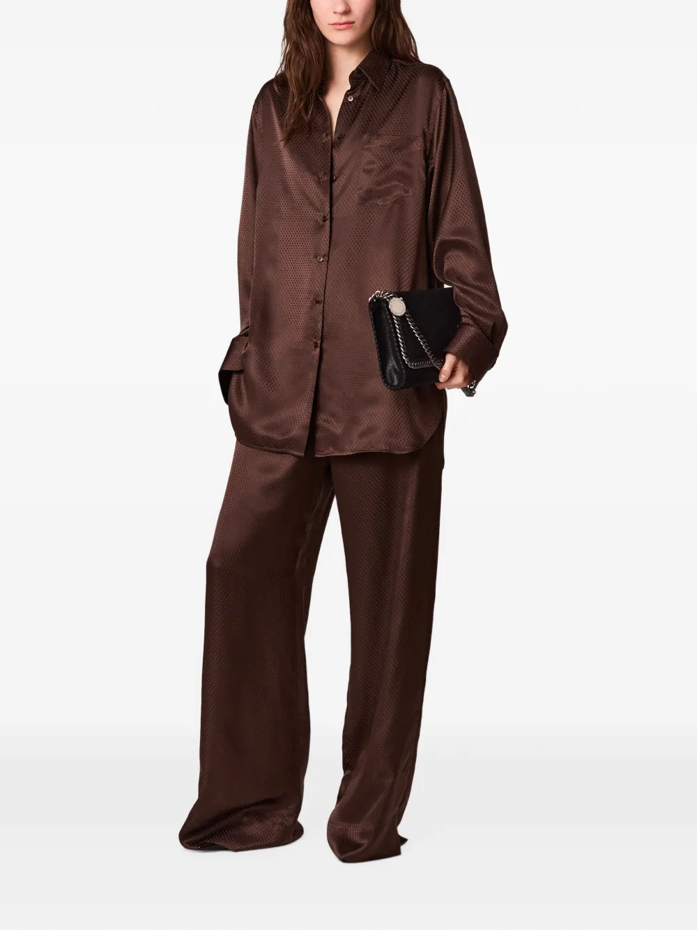 Stella McCartney Zijden blouse met jacquard Bruin