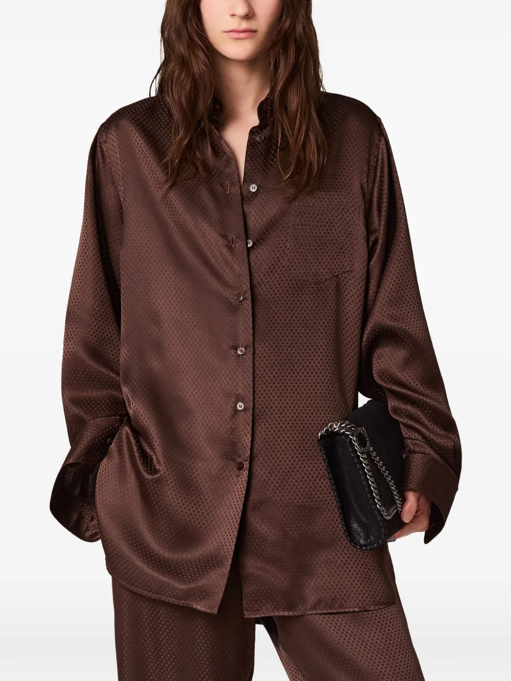 Stella McCartney Zijden blouse met jacquard Bruin