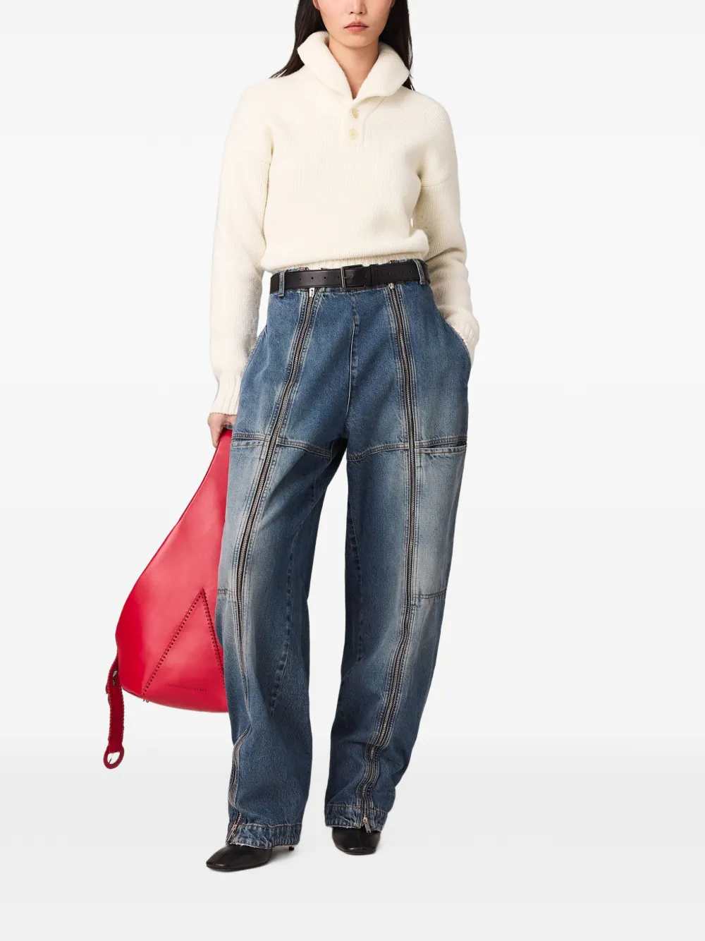 Stella McCartney Trui met sjaalkraag en knoopsluiting Beige