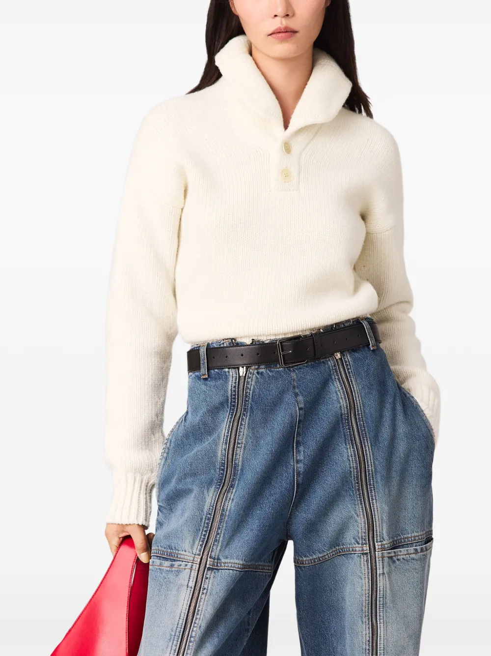 Stella McCartney Trui met sjaalkraag en knoopsluiting Beige