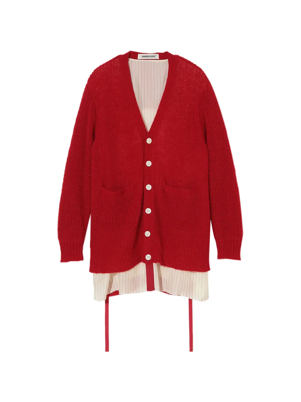 Undercover Cardigan gessato con inserti - Rosso