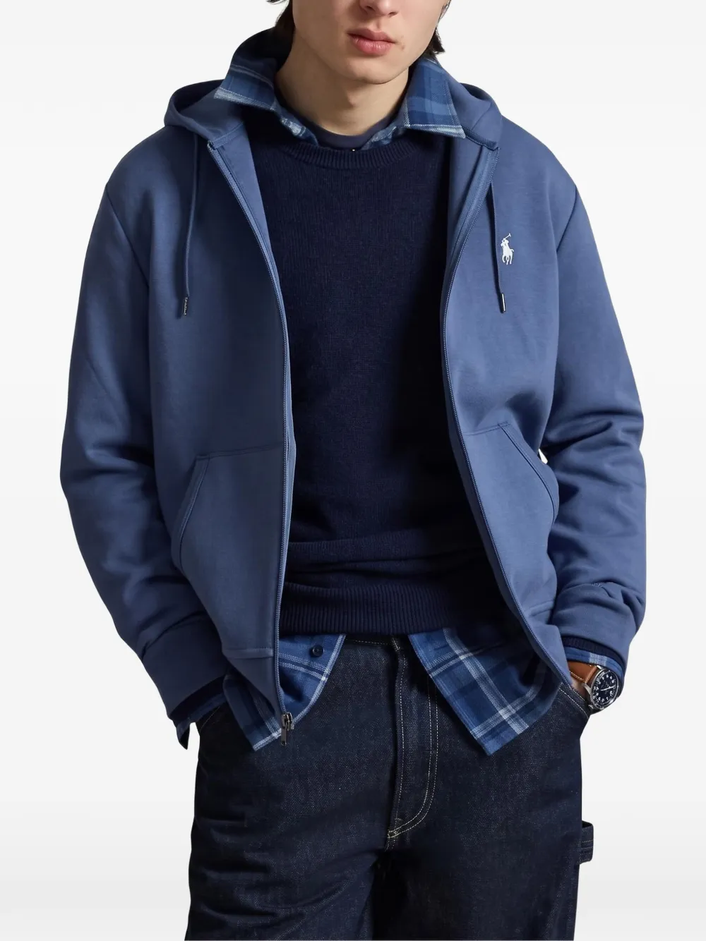 Polo Ralph Lauren Dubbelgebreide hoodie met rits Blauw