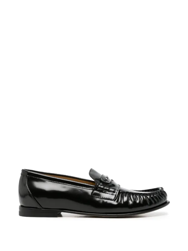 Fendi Scrunch Leather Loafers in Black
