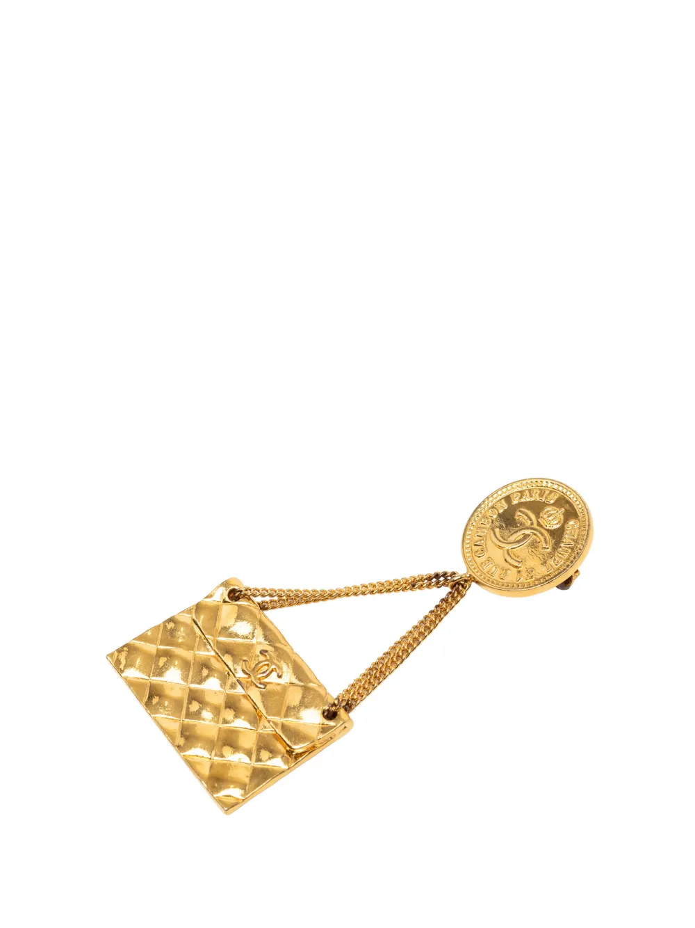 CHANEL Pre-Owned 1980-1990 CC Gold Plated Quilted Flap Bag Medallion Brooch costume brooch - Oro