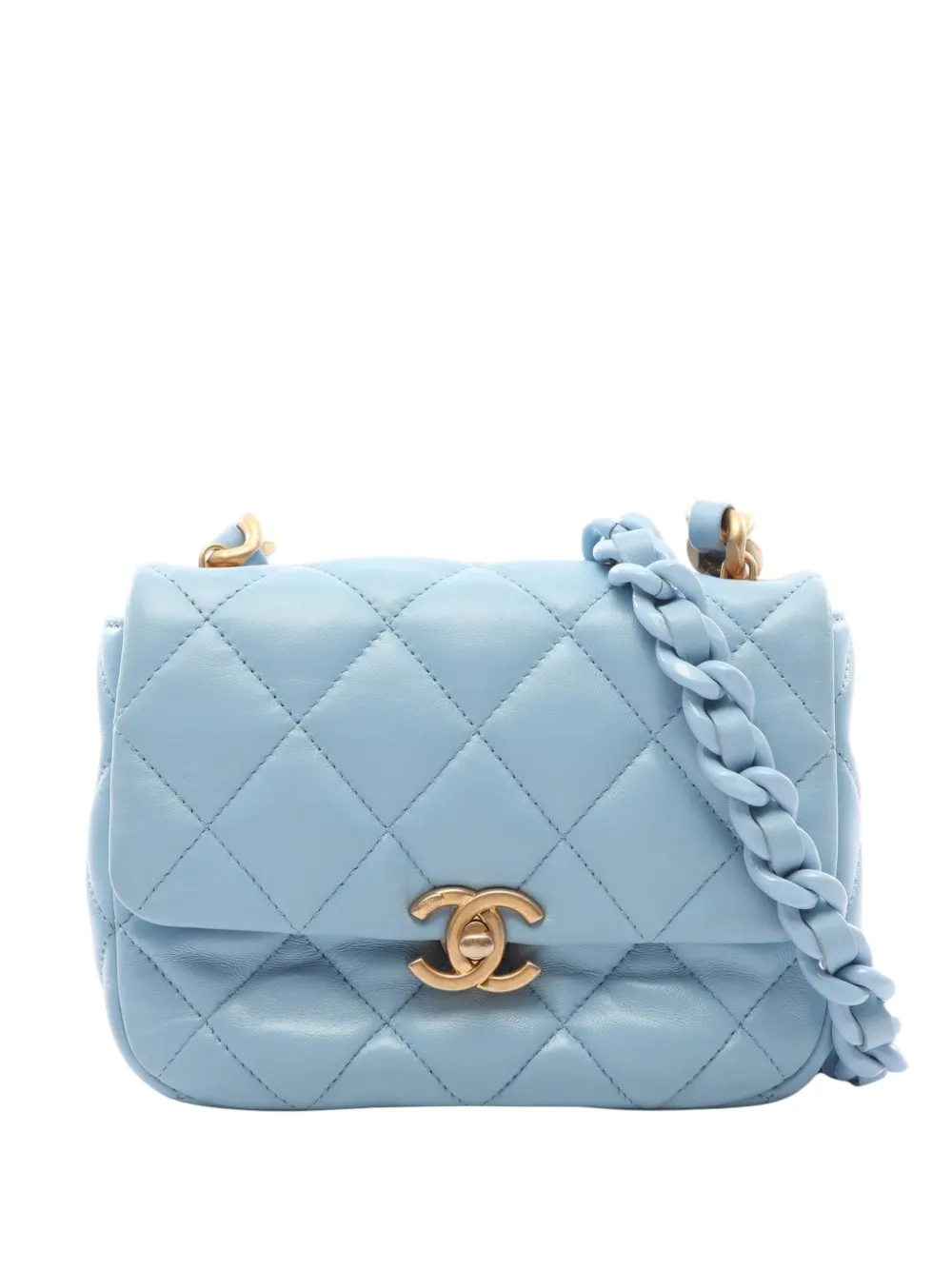 CHANEL Pre-Owned 2021-2026 Mini Quilted Lambskin Lacquered Chain Flap crossbody bag - Blu