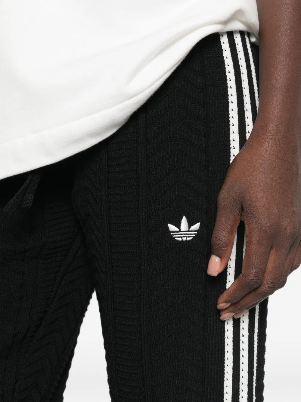 adidas cable-knit side-stripe track pants Zwart