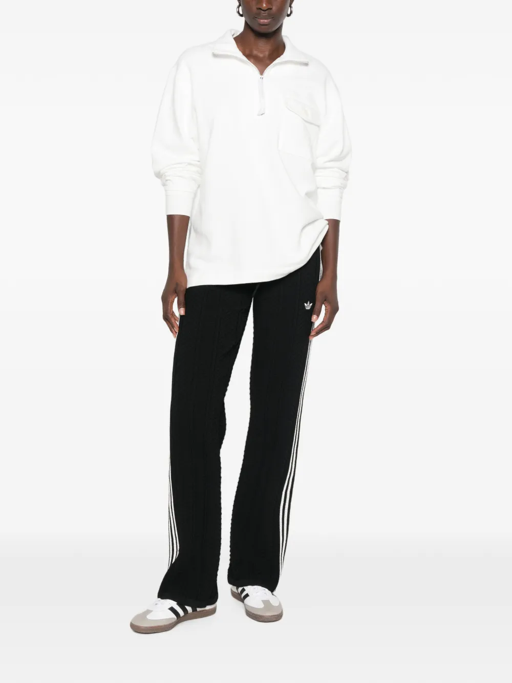 adidas cable-knit side-stripe track pants Zwart