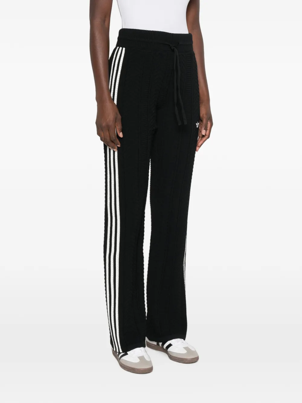 adidas cable-knit side-stripe track pants Zwart