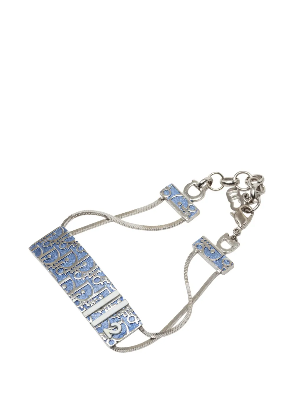 Christian Dior Pre-Owned 2000-2006 Brass and Enamel Diorissimo Trotter 2 ID Plate Bracelet costume bracelet - Blu