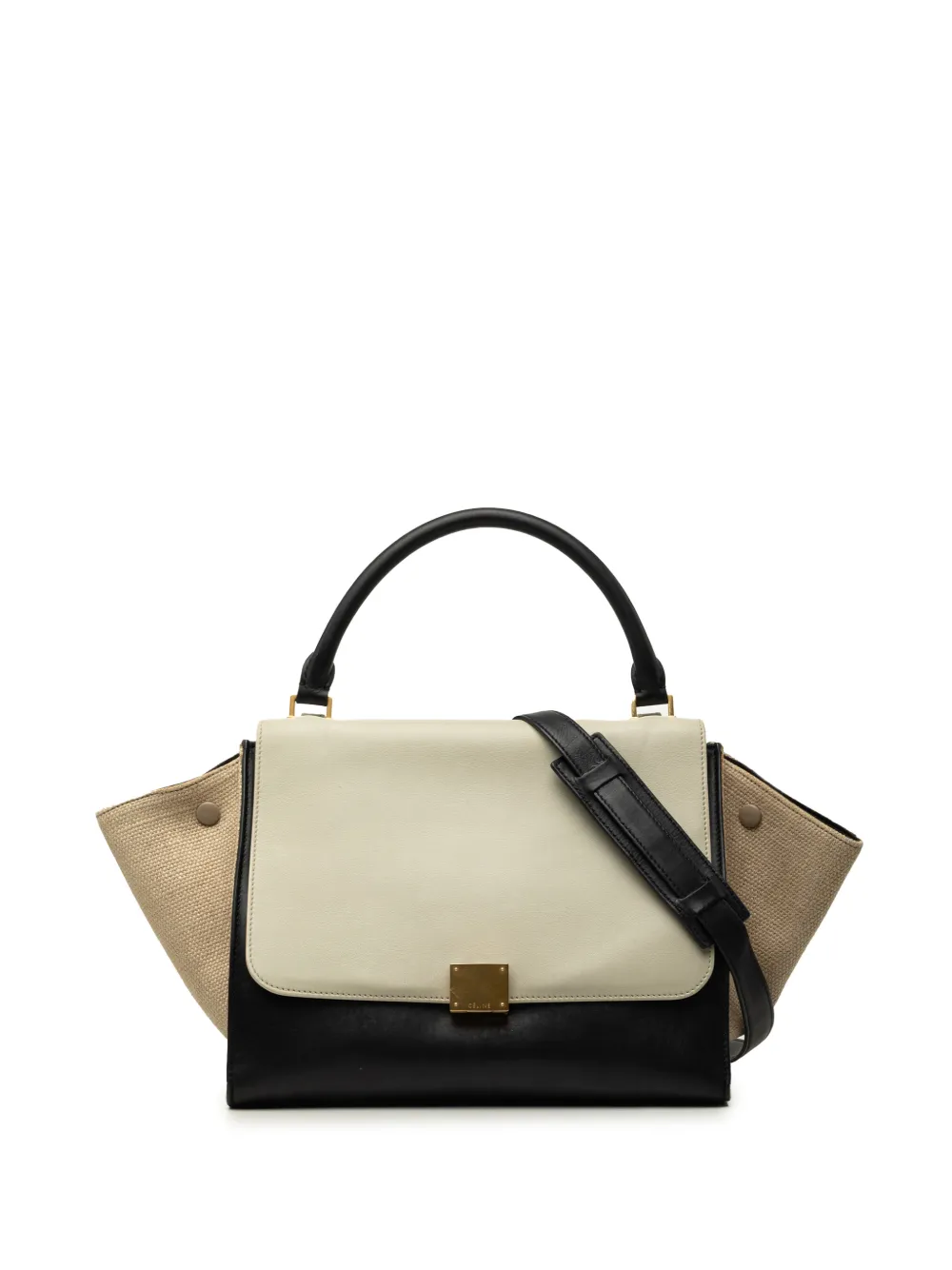 Celine Pre-Owned 2013 Medium Tricolor Calfskin and Canvas Trapeze satchel - Schwarz