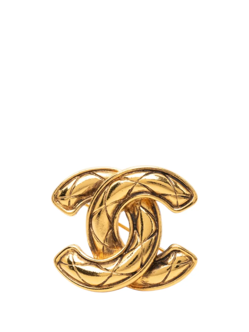 CHANEL Pre-Owned 1970-1980 CC Gold Plated Quilted Brooch costume brooch - Oro