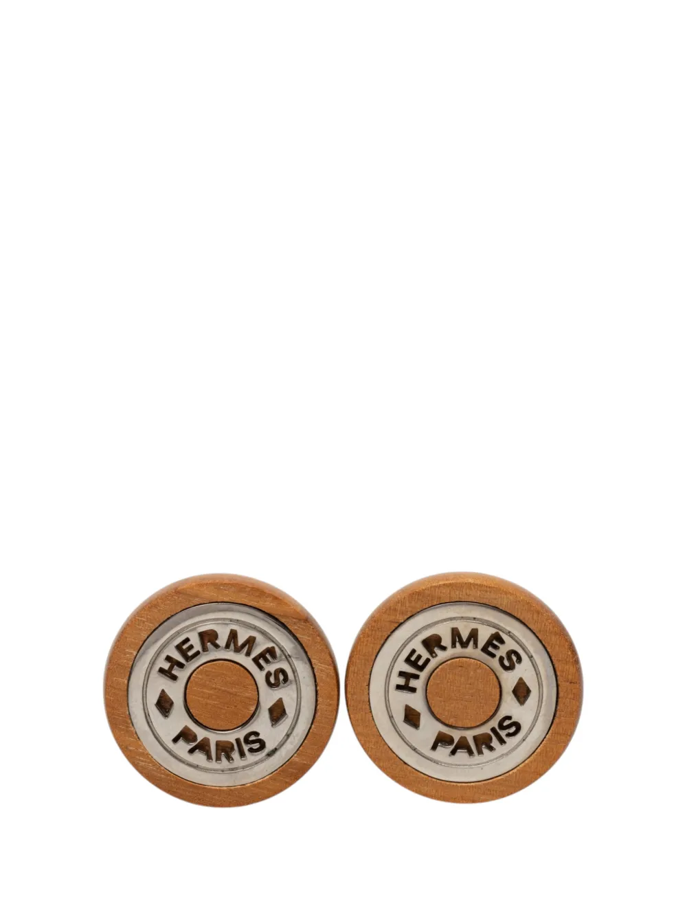 Hermès Pre-Owned 1990-1998 Wood and Palladium Sellier Clip On Earrings costume earrings - Braun