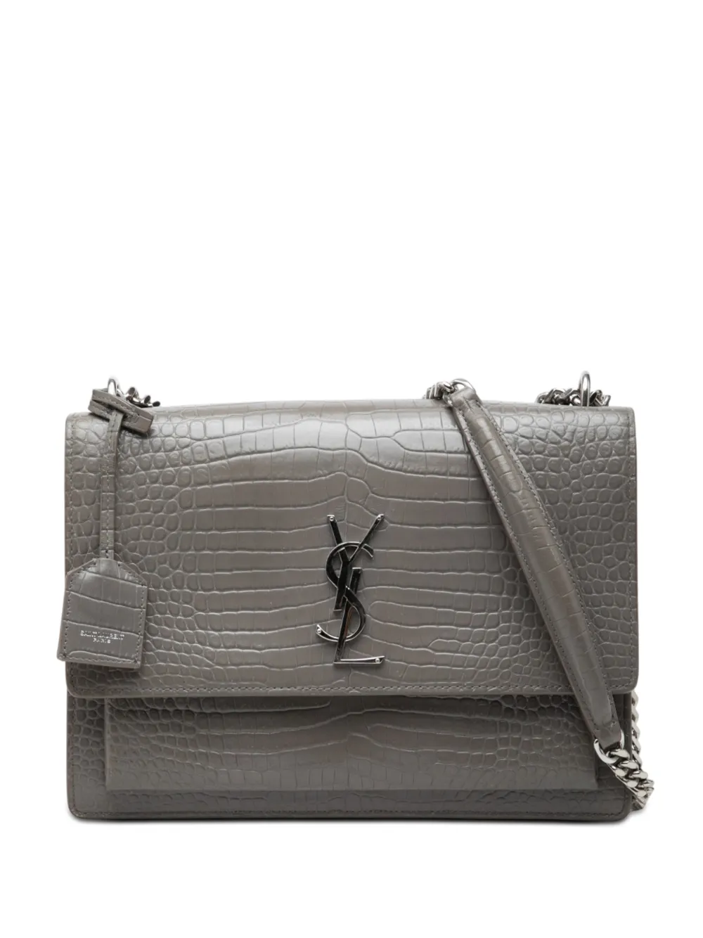 Saint Laurent Pre-Owned 2018 Large Croc Embossed Leather Monogram Sunset crossbody bag - Grigio