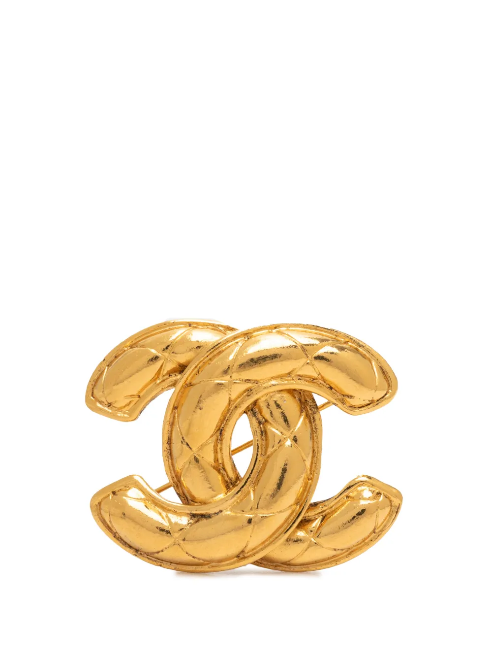 CHANEL Pre-Owned 1950-1970 CC Gold Plated Quilted Brooch costume brooch