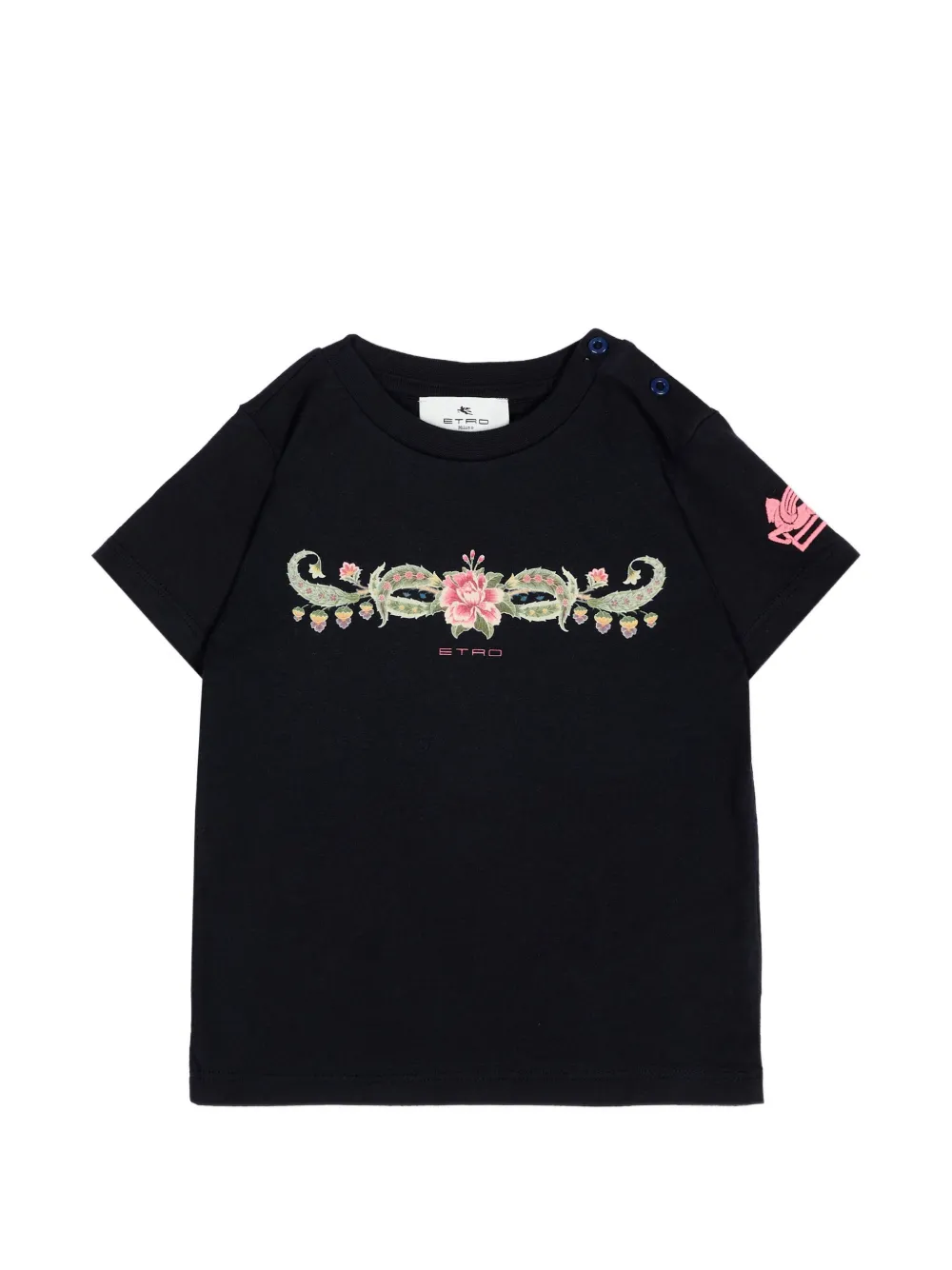 ETRO KIDS floral-print shoulder-button T-shirt - Nero