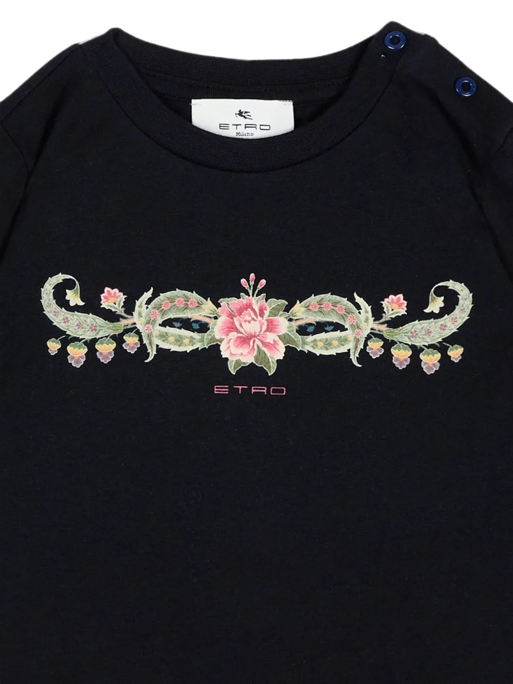 ETRO KIDS T-shirt met bloemenprint en schouderknoop Zwart