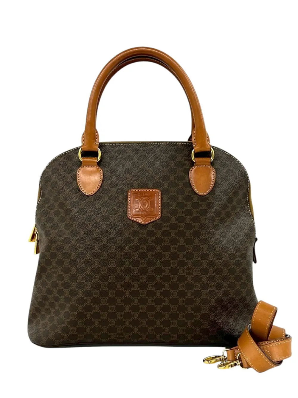 Celine Pre-Owned 1996 Macadam Coated Canvas Dome satchel - Braun