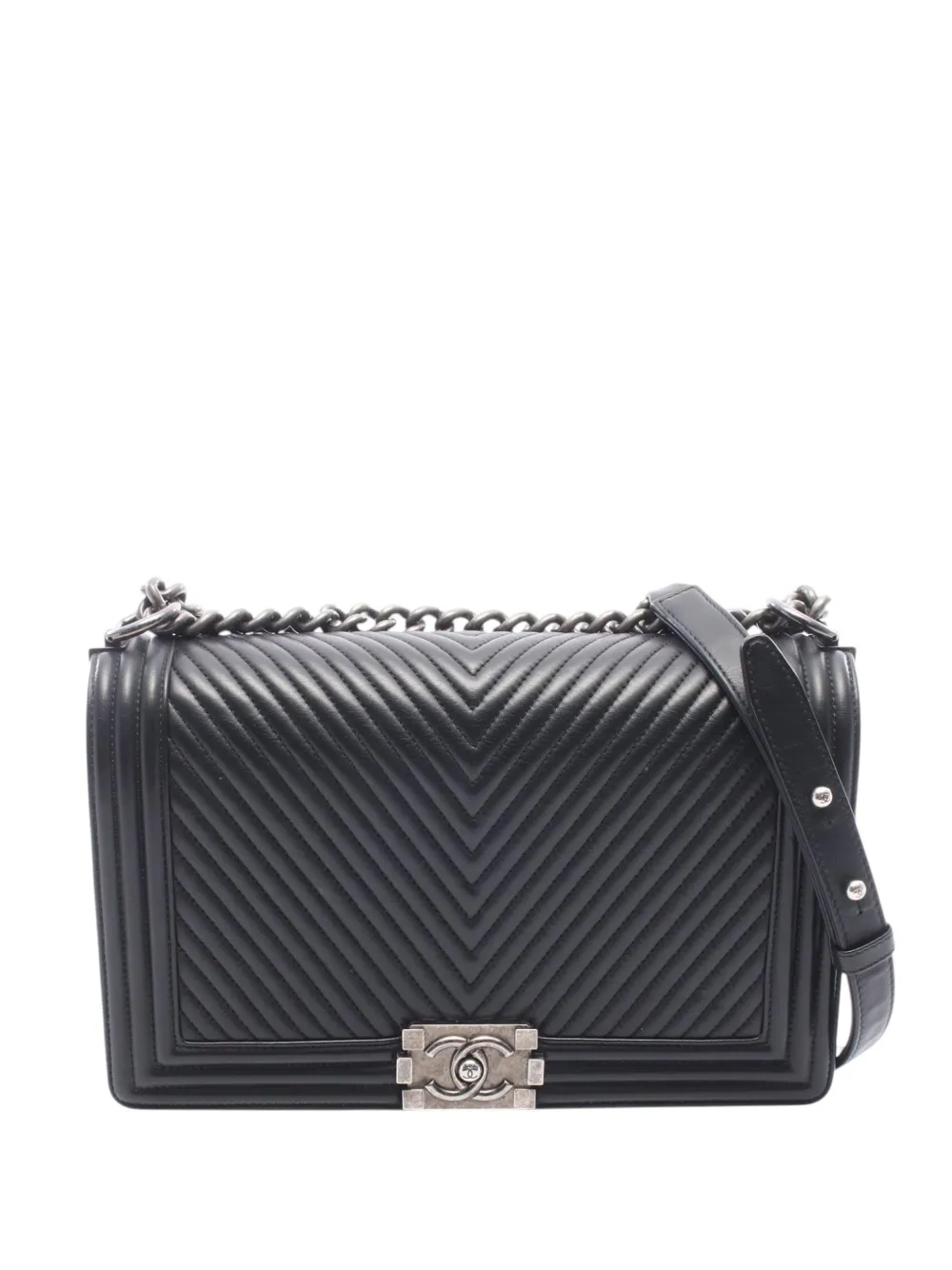 CHANEL Pre-Owned 2016-2017 Large Chevron Lambskin Boy Flap crossbody bag - Nero