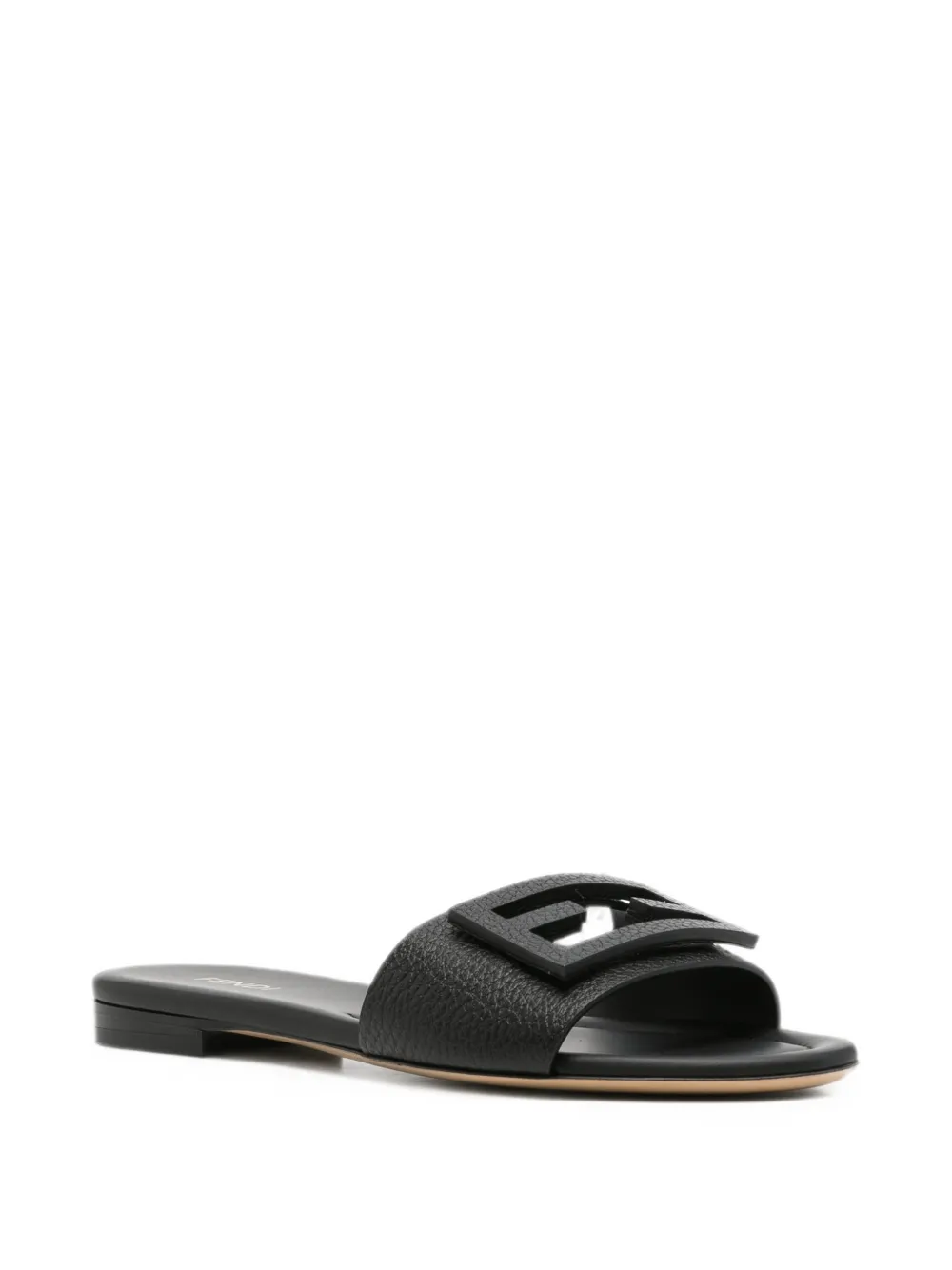 FENDI Baguette leren slippers met FF-logo Zwart