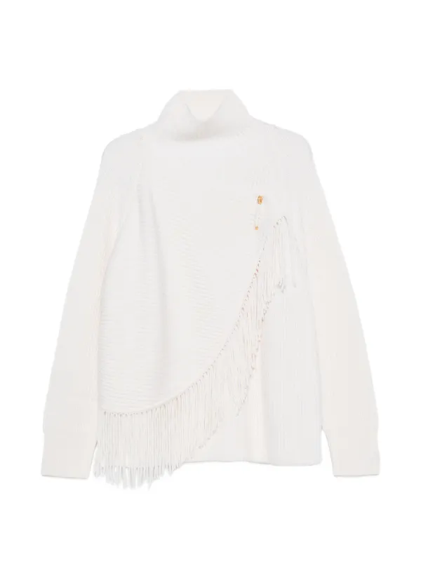 Carven Fringed High-neck Knit in White