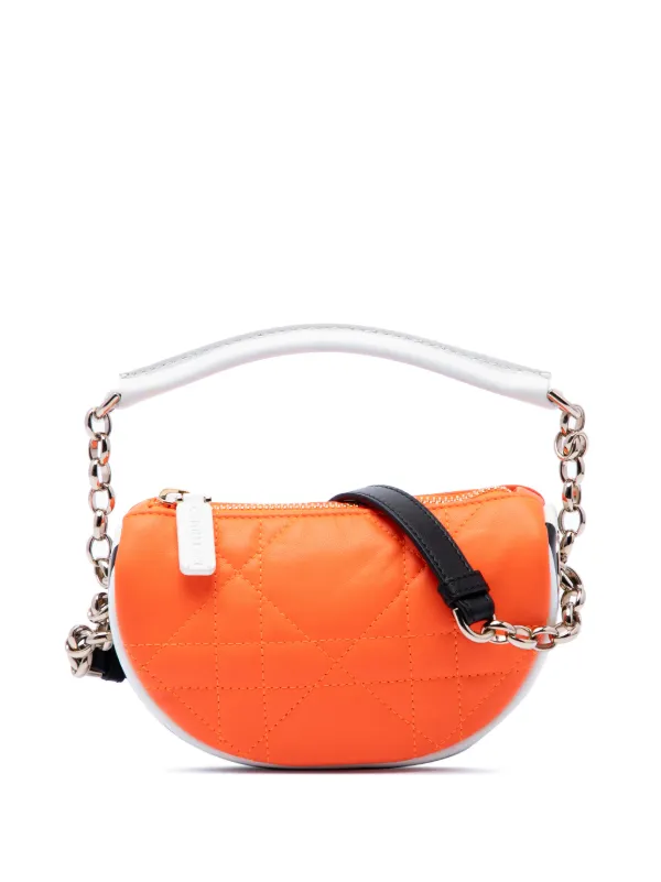 Dior Pre-owned 2022 Micro Lambskin Cannage Dior Vibe Hobo Satchel in Orange