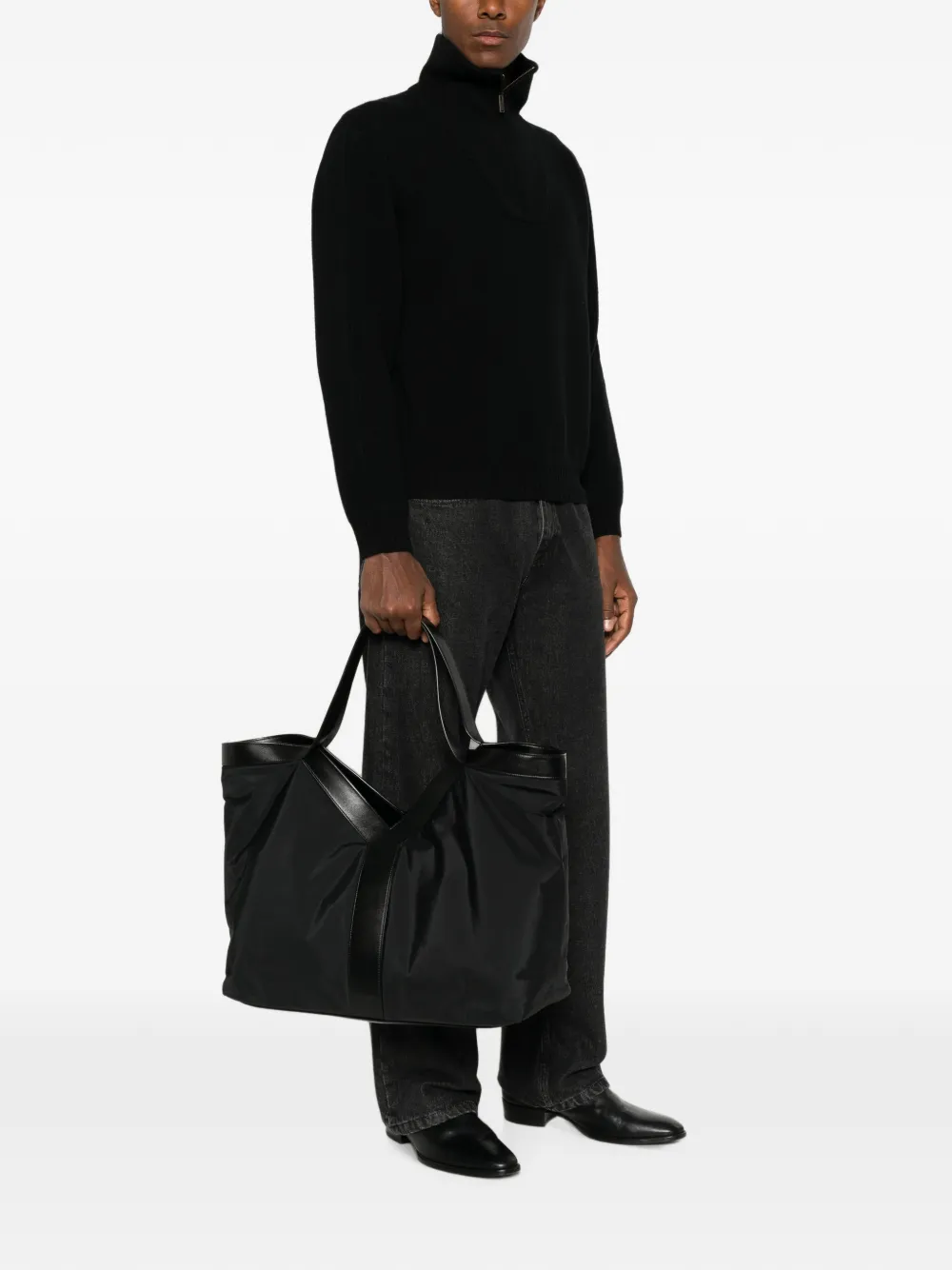 Saint Laurent Y grote nylon shopper Zwart