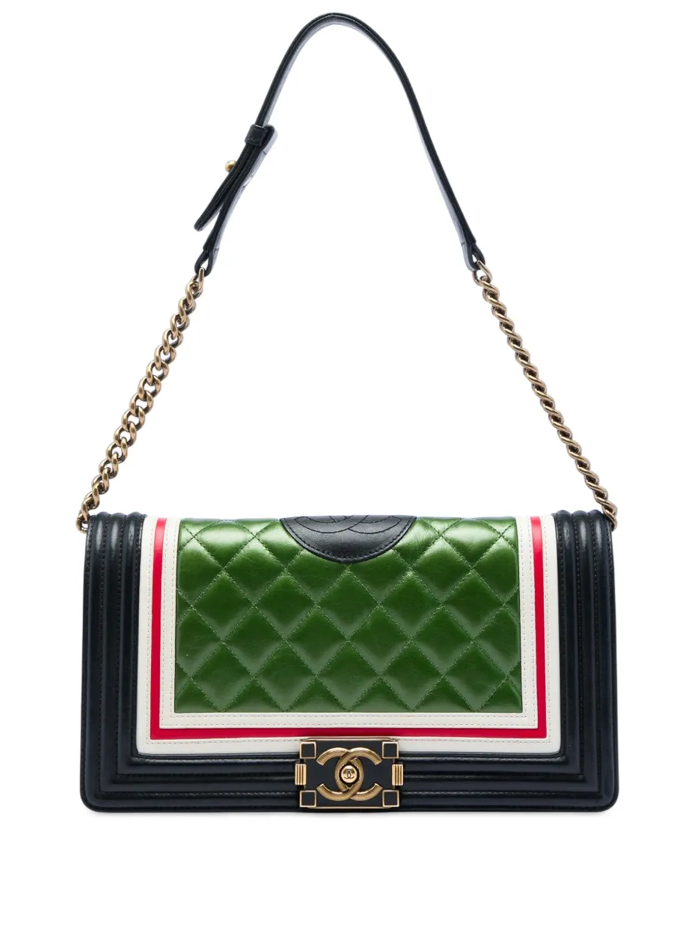 CHANEL Pre-Owned 2015-2016 Multicolor Quilted Lambskin Crest East West Boy Flap shoulder bag - Verde