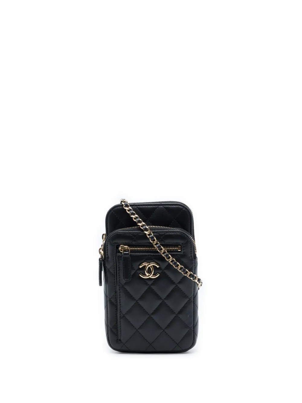 CHANEL Pre-Owned 2021-2026 CC Quilted Lambskin Phone Holder With Chain crossbody bag - Nero