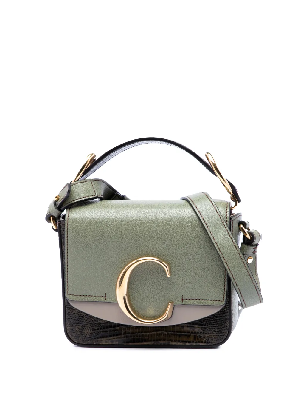 Chloé Pre-Owned 2019 Mini Tricolor Croc Embossed Calfskin C satchel - Verde