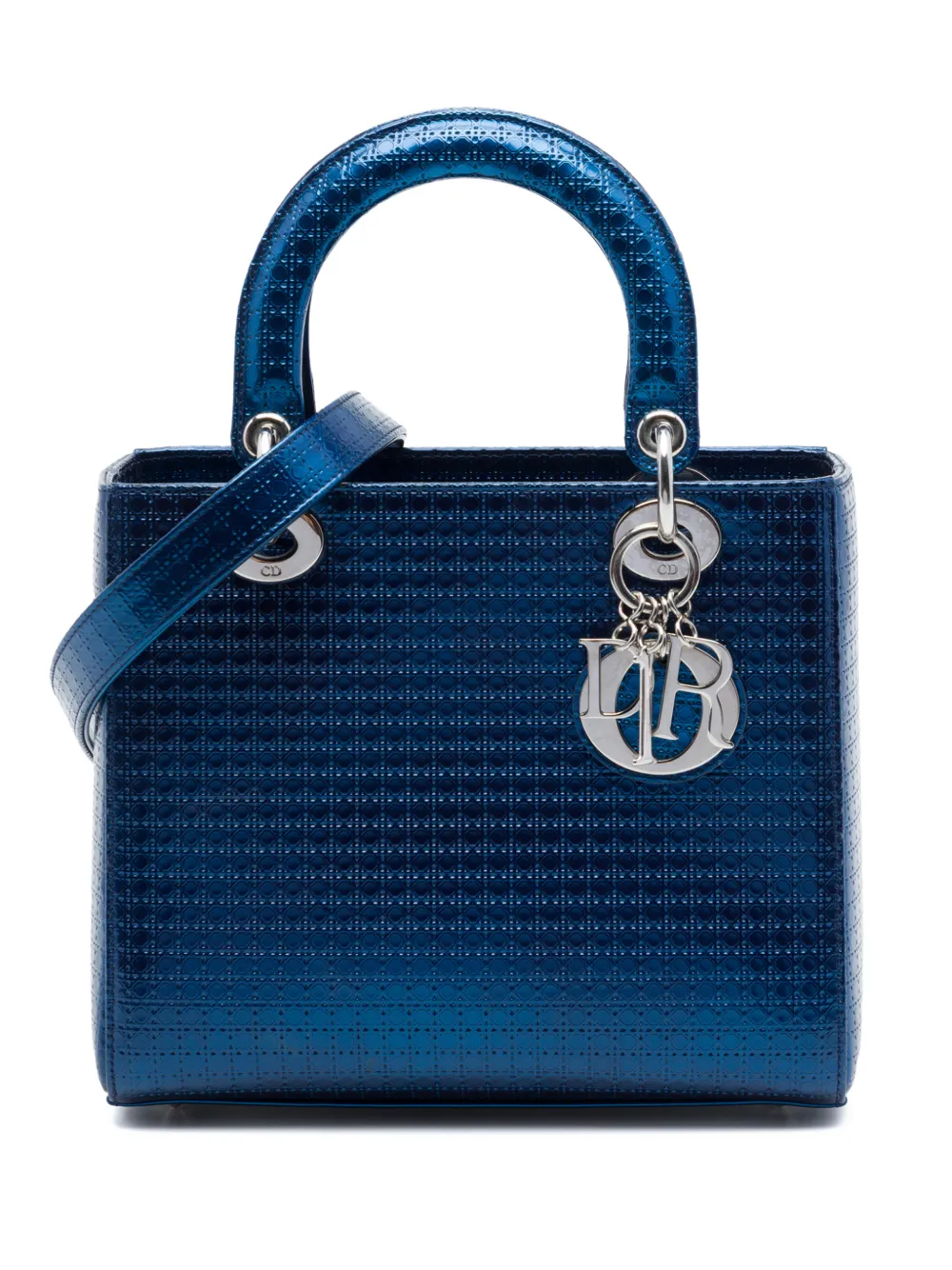 Christian Dior Pre-Owned 2016 Medium Metallic Patent Microcannage Lady Dior satchel - Blau