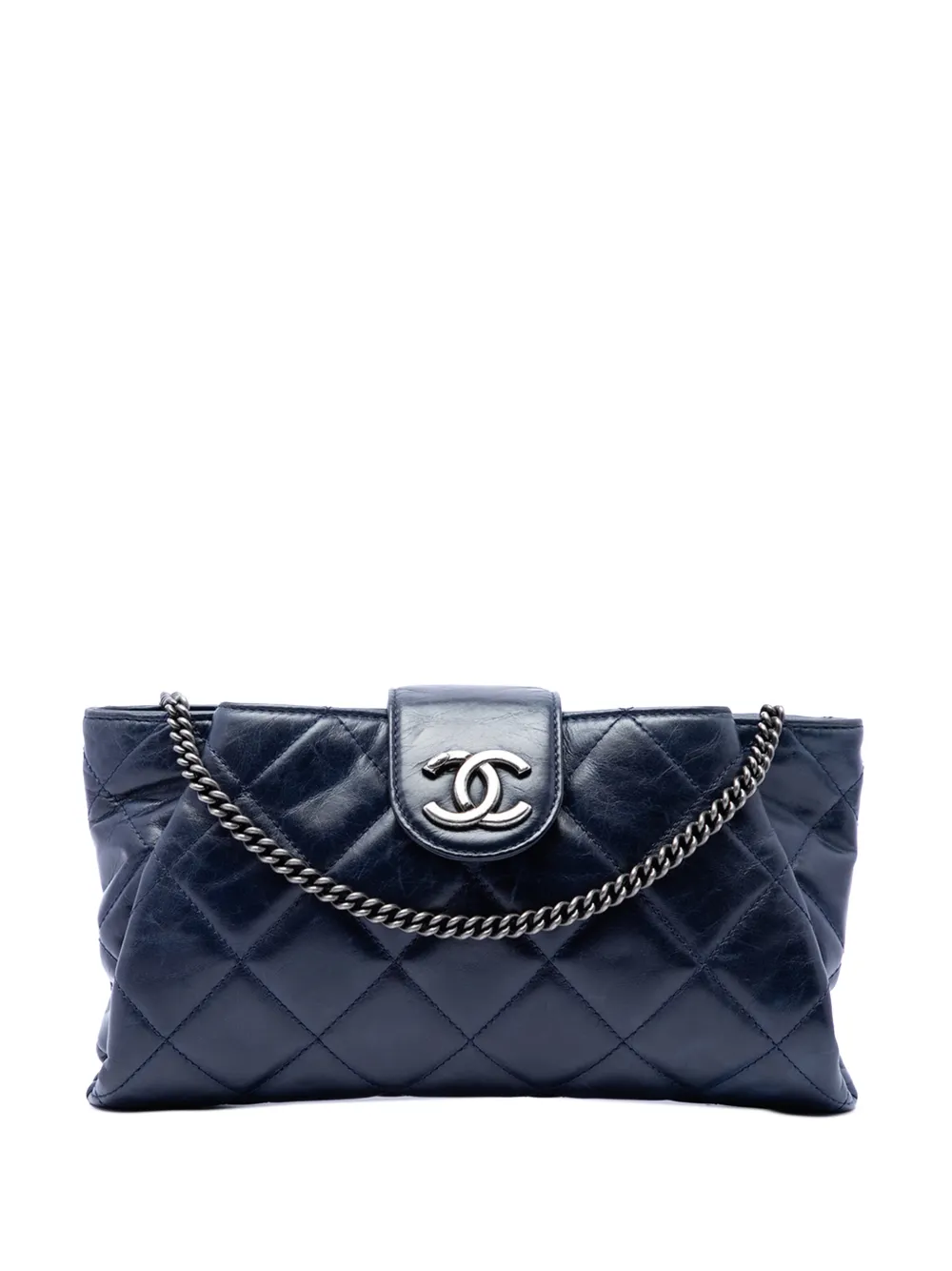 CHANEL Pre-Owned 2014-2015 Quilted Glazed Calfskin Coco Pleats Chain Clutch crossbody bag - Blu
