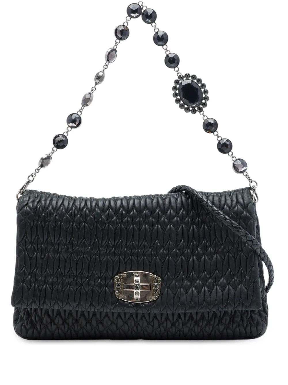 Miu Miu Pre-Owned 2010-2026 Matelasse Nappa Crystal Chain satchel - Schwarz