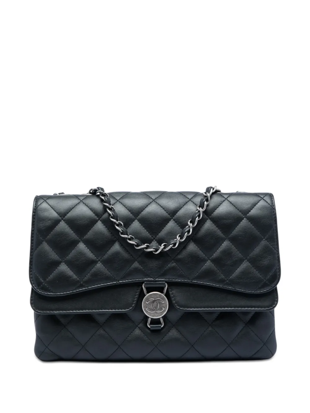 CHANEL Pre-Owned 2015-2016 Quilted Lambskin CC Round Clasp Accordion Flap shoulder bag - Nero