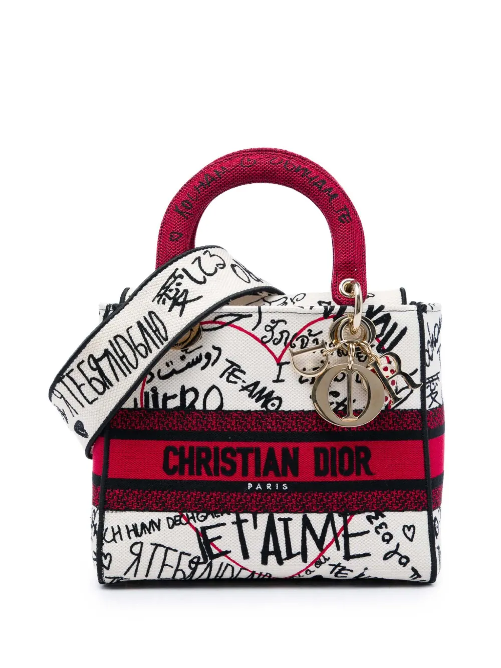 Christian Dior Pre-Owned 2020 DiorAmour Medium Embroidered Canvas Graffiti Lady D Lite satchel - Bianco