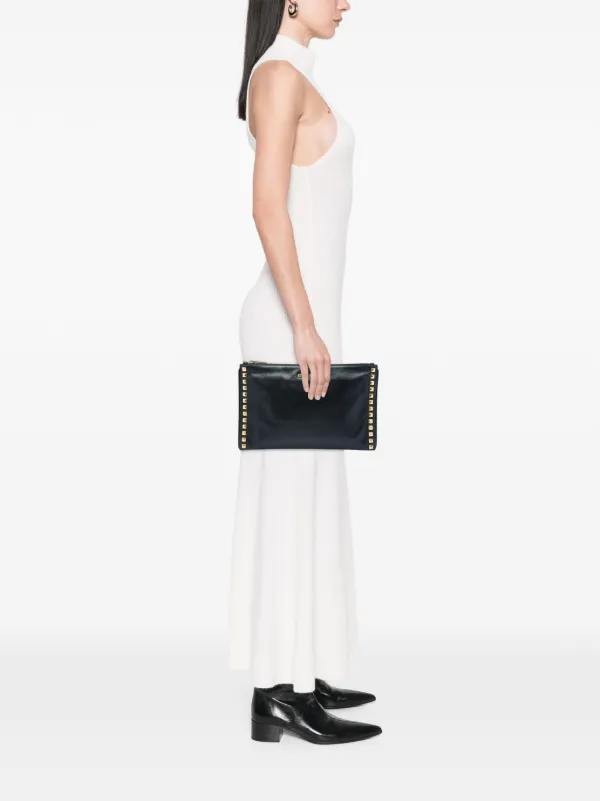 miu miu スタッズ付きクラッチバッグ Miu Miu Pre-Owned 2010-2026 スタッズ レザー ジップ クラッチバッグ