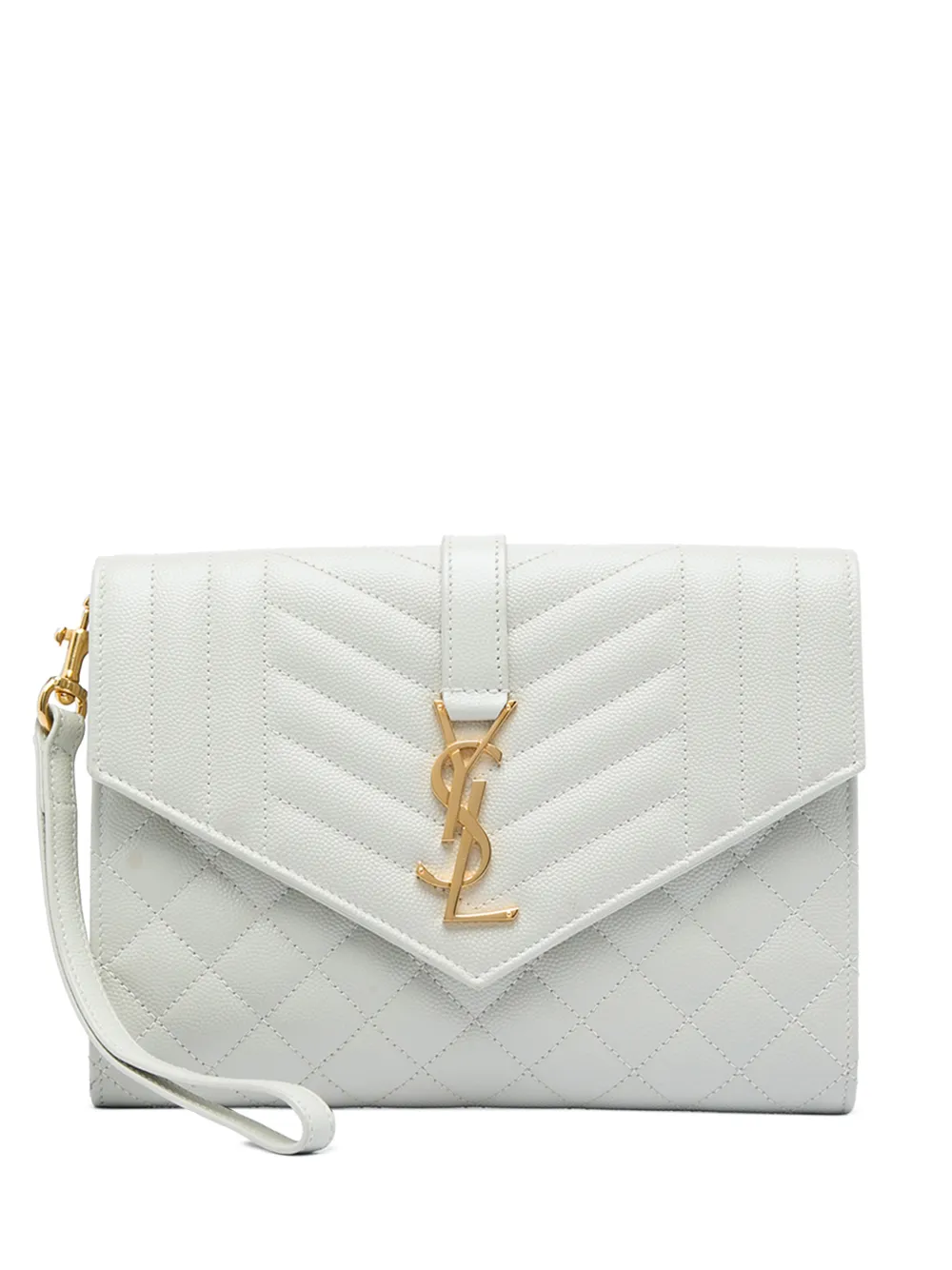 Saint Laurent Pre-Owned 2024 Grain De Poudre Triquilt Monogram Envelope clutch bag - Bianco