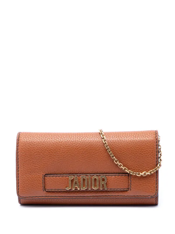 Dior Pre-owned 2017 Calfskin Jadior Wallet on Chain Crossbody Bag in Brown