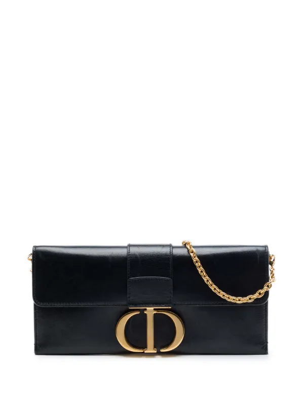 Dior Pre-owned 2019 Leather Montaigne 30 Clutch with Chain Crossbody Bag in Black