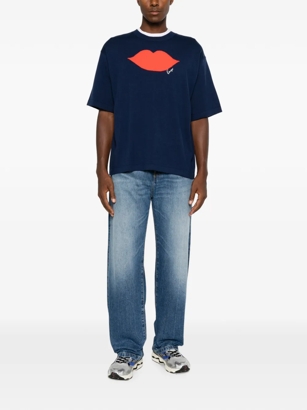 Kenzo Trui met korte mouwen en lippen-intarsia Blauw