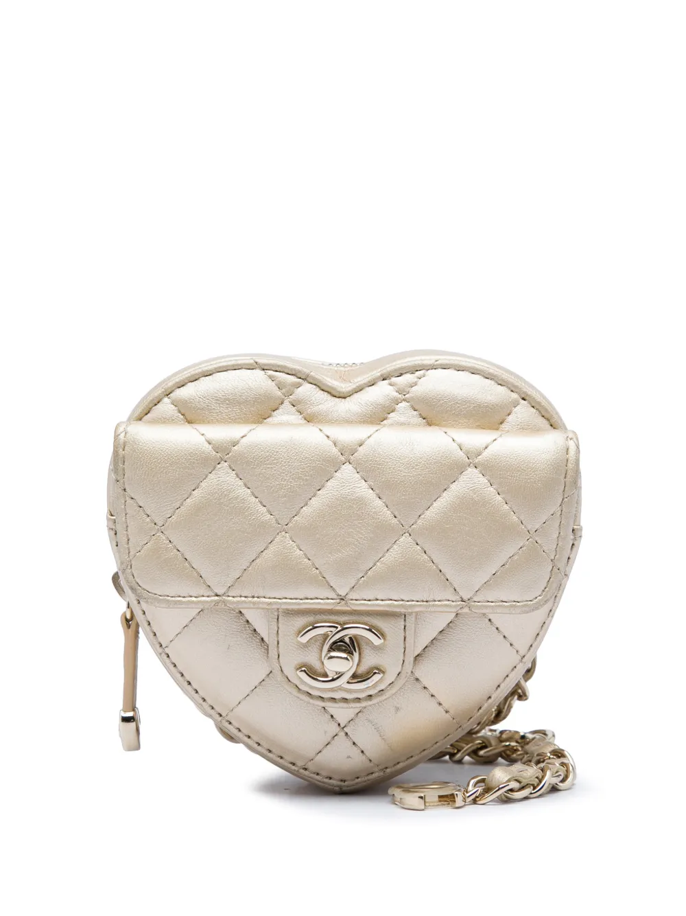 CHANEL Pre-Owned 2021 Mini Metallic Lambskin CC in Love Heart belt bag - Oro