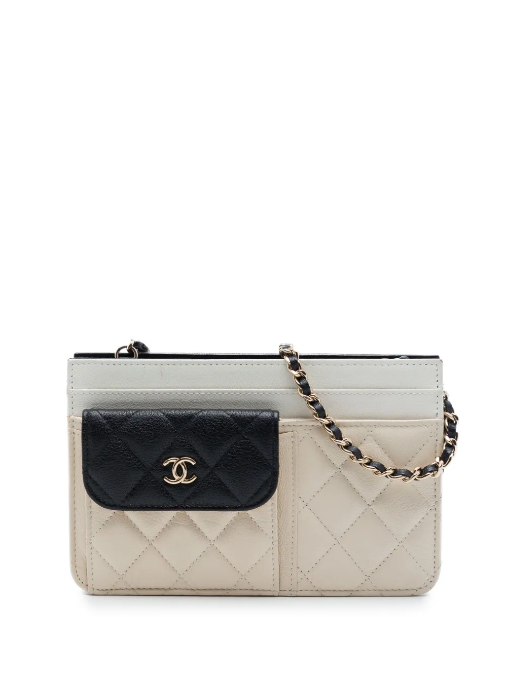 CHANEL Pre-Owned 2019 CC Tricolor Quilted Goatskin Multi Pocket Wallet On Chain crossbody bag - Marrone