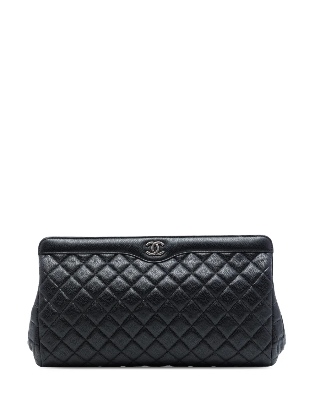 CHANEL Pre-Owned 2015-2016 Large CC Quilted Caviar Frame clutch bag - Nero