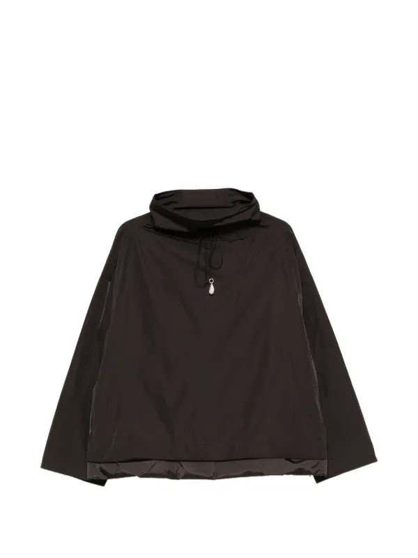 Carven Pearl-pendant Funnel-neck Raincoat in Brown