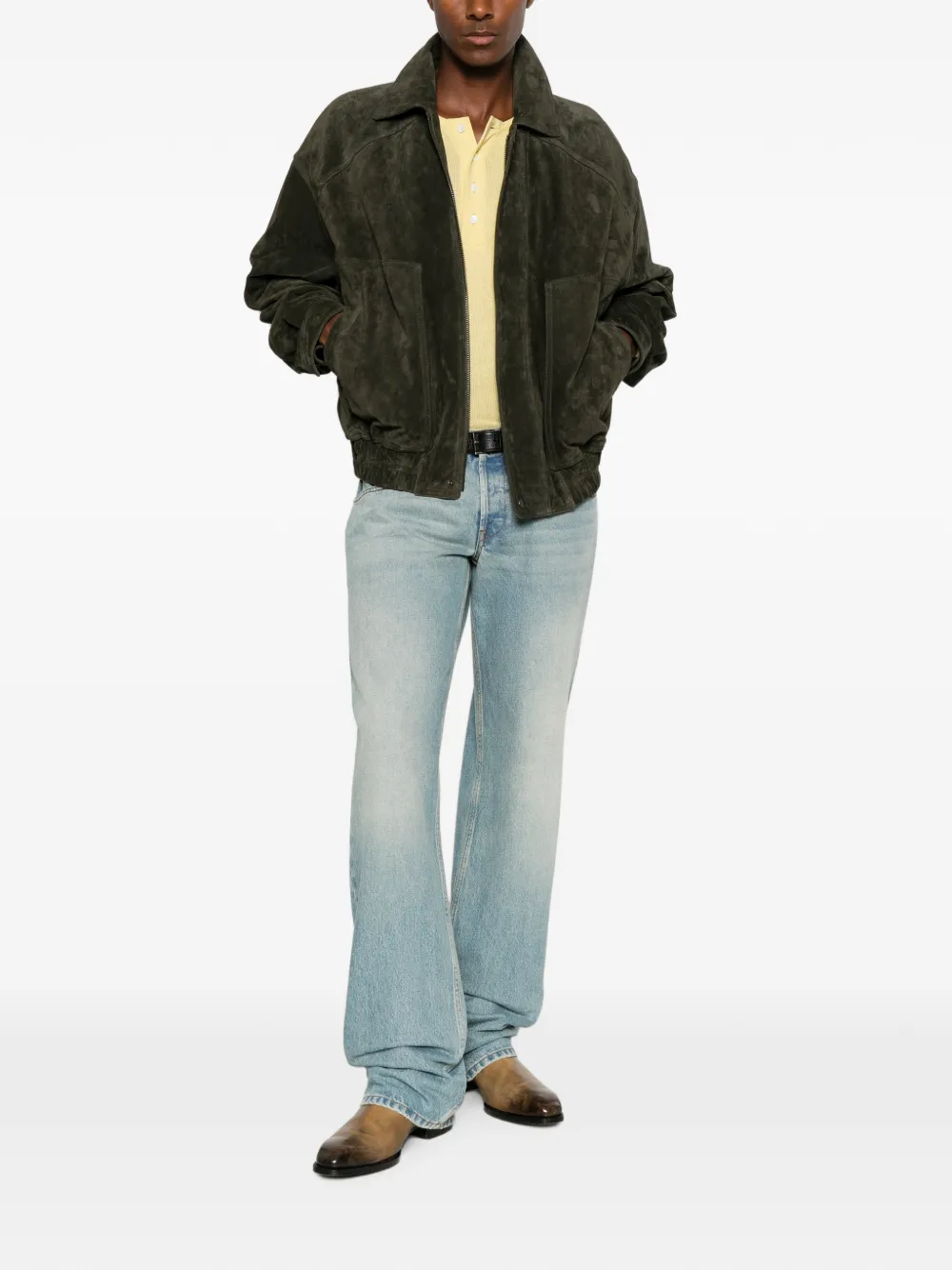 Saint Laurent Bomber Jacket in Vintage Split Leather in Green, view 2
