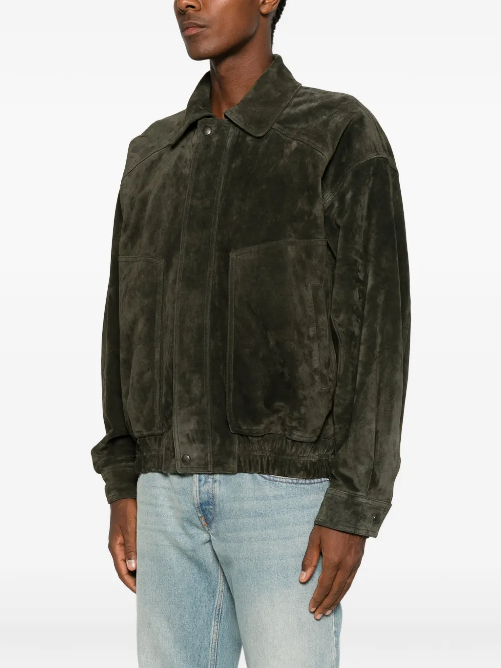 Saint Laurent Bomber Jacket in Vintage Split Leather in Green, view 3