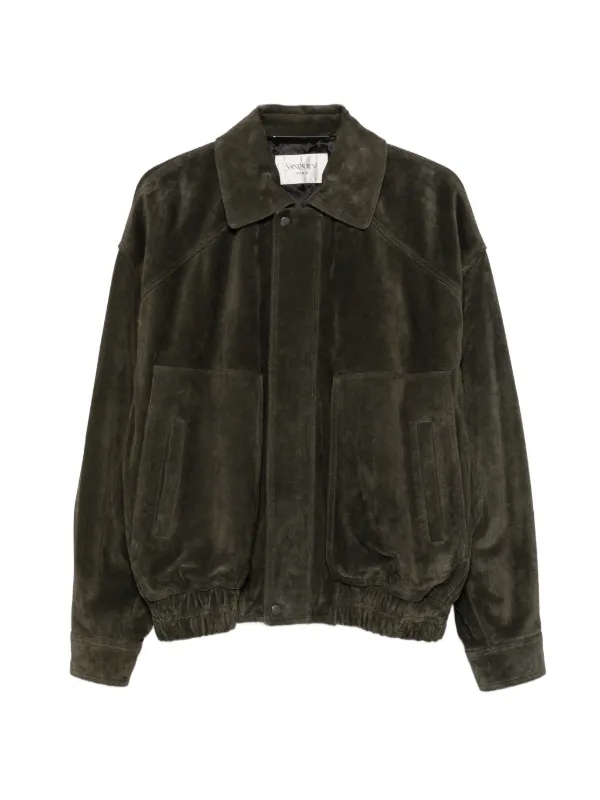 Saint Laurent Bomber Jacket in Vintage Split Leather in Green