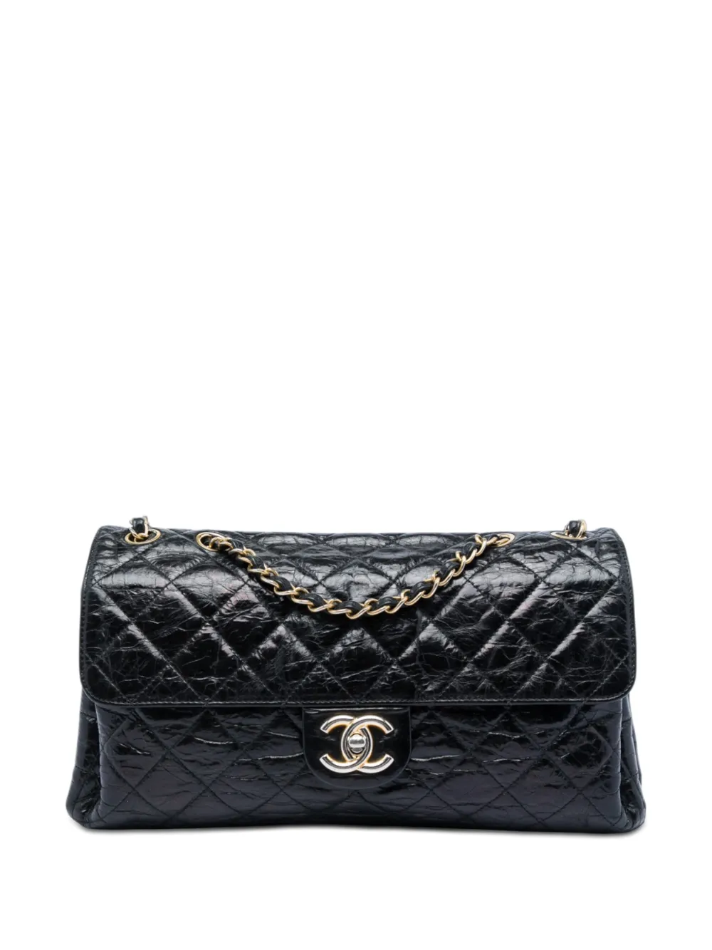 CHANEL Pre-Owned 2010-2011 Jumbo CC Quilted Crumpled Calfskin Straight Flap shoulder bag - Black